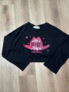 Game day Couture Arkansas  'Let’s Go Hogs' Black Crop Long Sleeve Size L